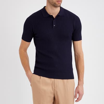 Navy Lecce Textured Knit Polo Shirt