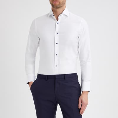 White Herringbone Contrast Trim Shirt