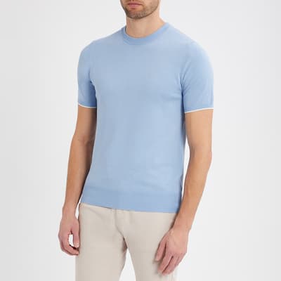 Dusty Blue Contrast Tipping Knit T-Shirt