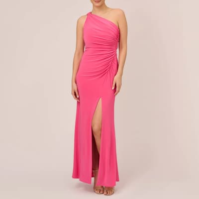 Pink One Shoulder Jersey Maxi Dress