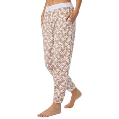 Beige Logo Printed Pajama Pants