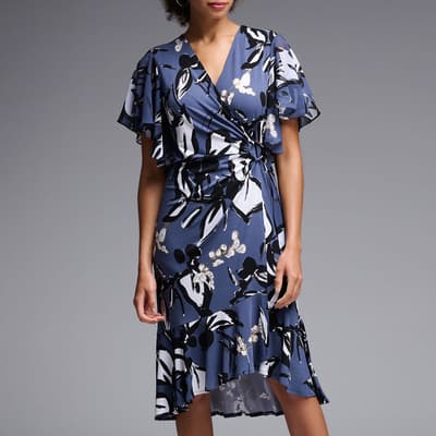 Blue/Multi Printed Frill Dress