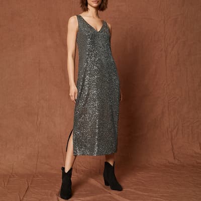 Dark Silver Sequin Midi Dress