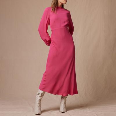 Pink Long Sleeve Midi Dress
