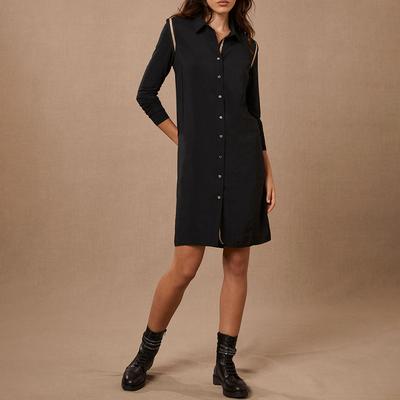 Black Metallic Rib Shirt Dress