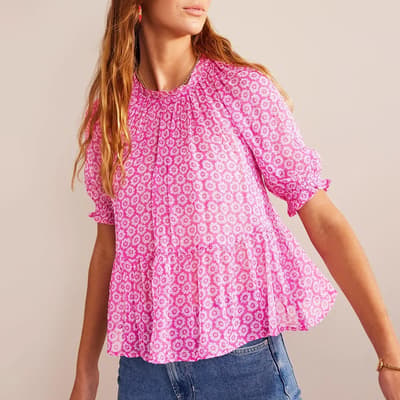 Pink Gathered Sparkle Georgette Top