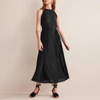 Black Jersey Plisse Maxi Dress