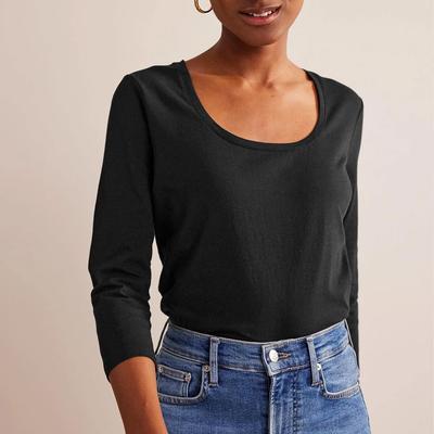 Black 3/4 Sleeve Scoop Neck Top