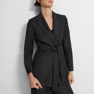 Charcoal Belted Wool Blazer