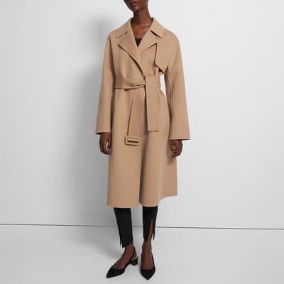 Camel Wrap Cashmere Blend Trench Coat