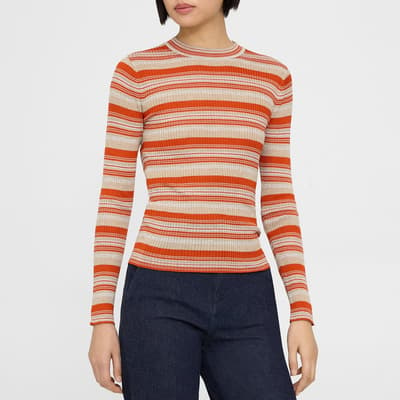 Red Striped Ribbed Silk Jumper