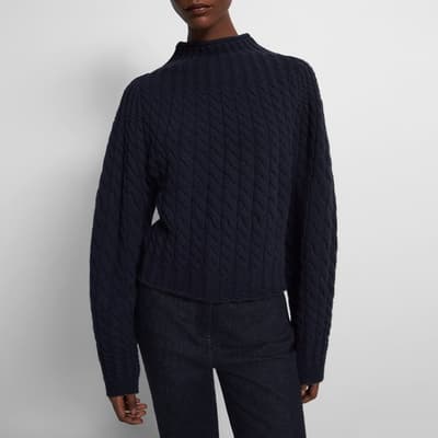 Navy Cable Knit Wool Blend Jumper