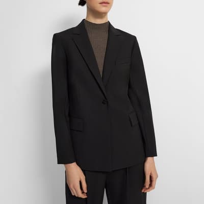 Black Single Breasted Wool Blend Jacket
