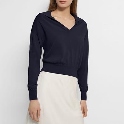 Navy Cotton Long Sleeve Polo