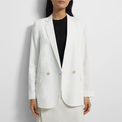 White Double Breasted Linen Blend Jacket