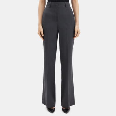 Charcoal High Waisted Flared Wool Blend Trousers