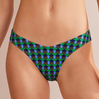 Green & Multi Curved-Top Bikini Bottoms