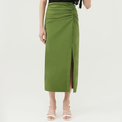 Khaki Abba Cotton Midi Skirt