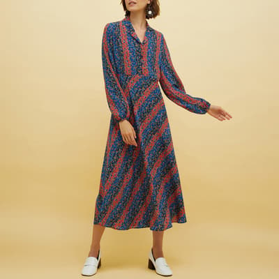 Multi Kayes Pattern Silk Midi Dress