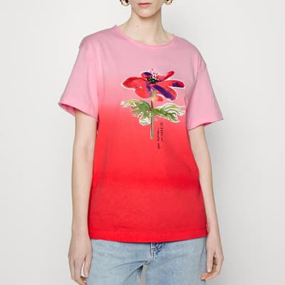 Pink/Red Inkwash Cotton Graphic T-Shirt