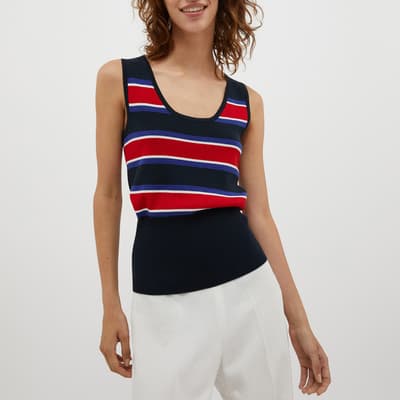 Navy/Red Odette Stripe Cotton Blend Top
