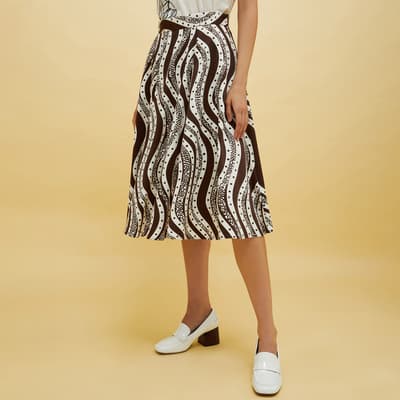 Brown Cile Printed Cotton Midi Skirt
