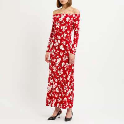 Red Gas Floral Maxi Dress
