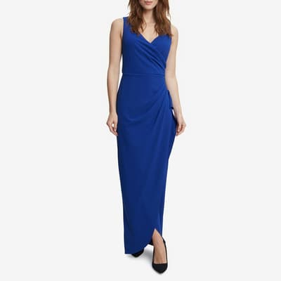 Blue Neena V Neck Tulip Maxi Dress