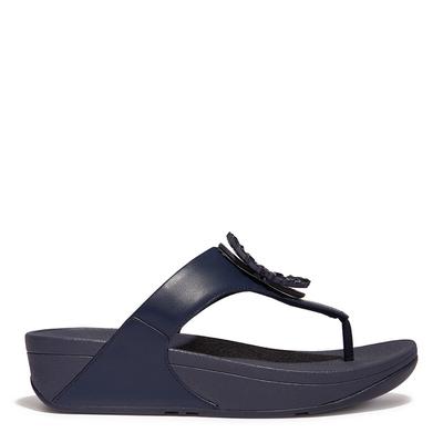 Navy Lulu Leather Crystal Sandal  