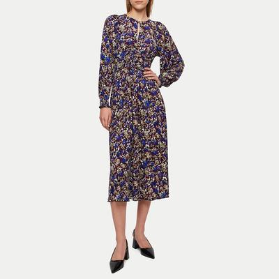 Blue Printed Foliage Jersey Dress