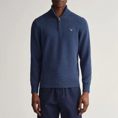 Navy Cotton Half Zip Jumper