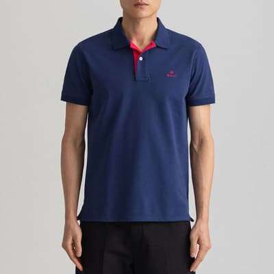 Navy Contrast Cotton Polo Shirt