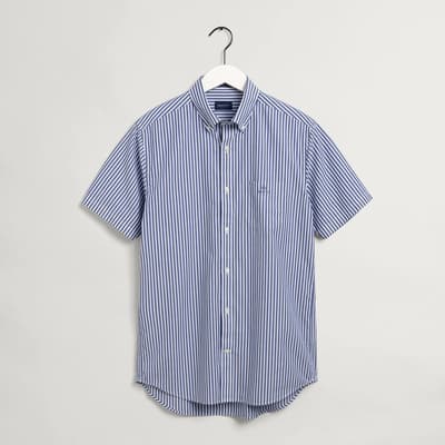 Deep Blue Regular Broadcloth Stripe Shirt