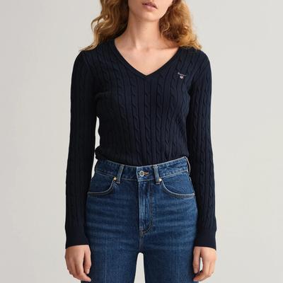 Black Stretch Cotton V-Neck Jumper