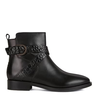 Black Leather Donna Croc Ankle Boots