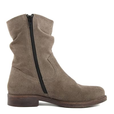 Beige Suede Heeled Ankle Boots
