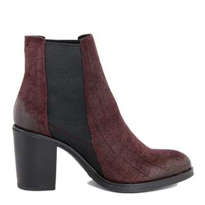 Red Suede Vintage Heeled Ankle Boots