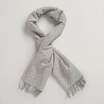 Soft Grey Printed Wool Scarf