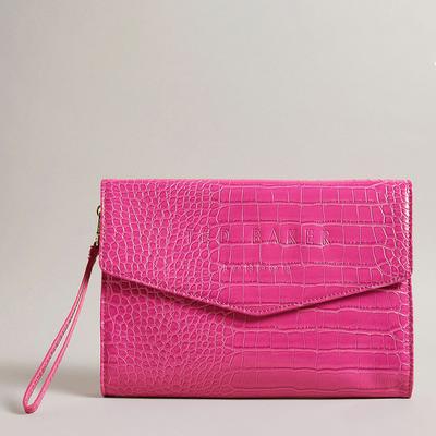 Mid Pink Crocey Imitation Croc Envelope Pouch