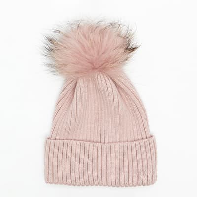 Faux Fur Pom Pom Premium Hat Dusty Pink