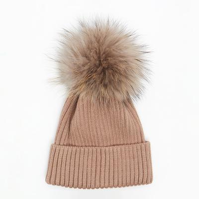 Faux Fur Pom Pom Premium Hat Mocha