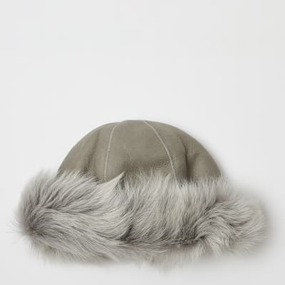 Luxury Light Grey Sheepskin Baker Boy Hat