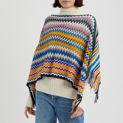 Black Blue Orange Yellow Pink Zig Zag Woven Shawl
