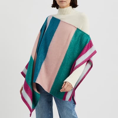 Green Pink Red Blue Striped Knitted Poncho