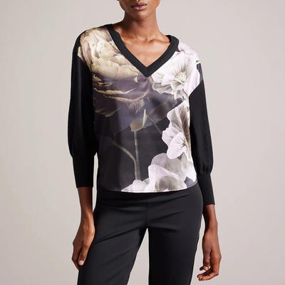 Black Hanalyy Printed Linen Blend Sweatshirt