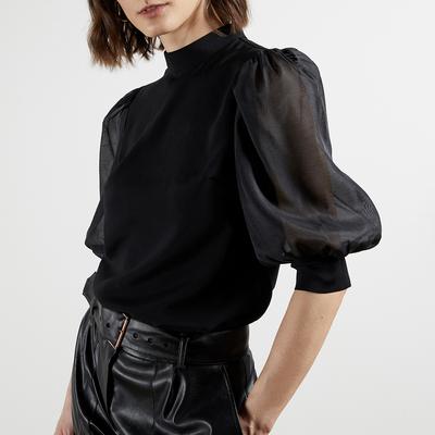 Black Micaeli Organza Volume Sleeve Top