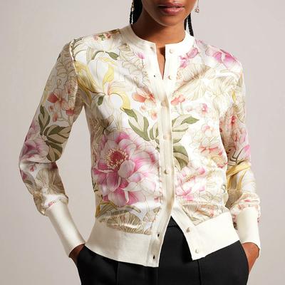 Cream Irreen Woven Front Printed Cardigan