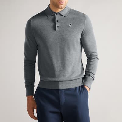 Grey Wembley Long Sleeve Wool Polo Shirt