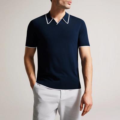 Navy Stortfo Open Neck Polo Shirt