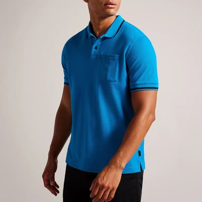 Blue Wayfar Pocket Cotton Polo Shirt